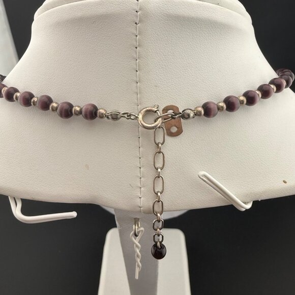 Vintage‎ Sterling Silver & Purple Beaded Necklace With Adjustable Clasp Chain - Picture 6 of 8